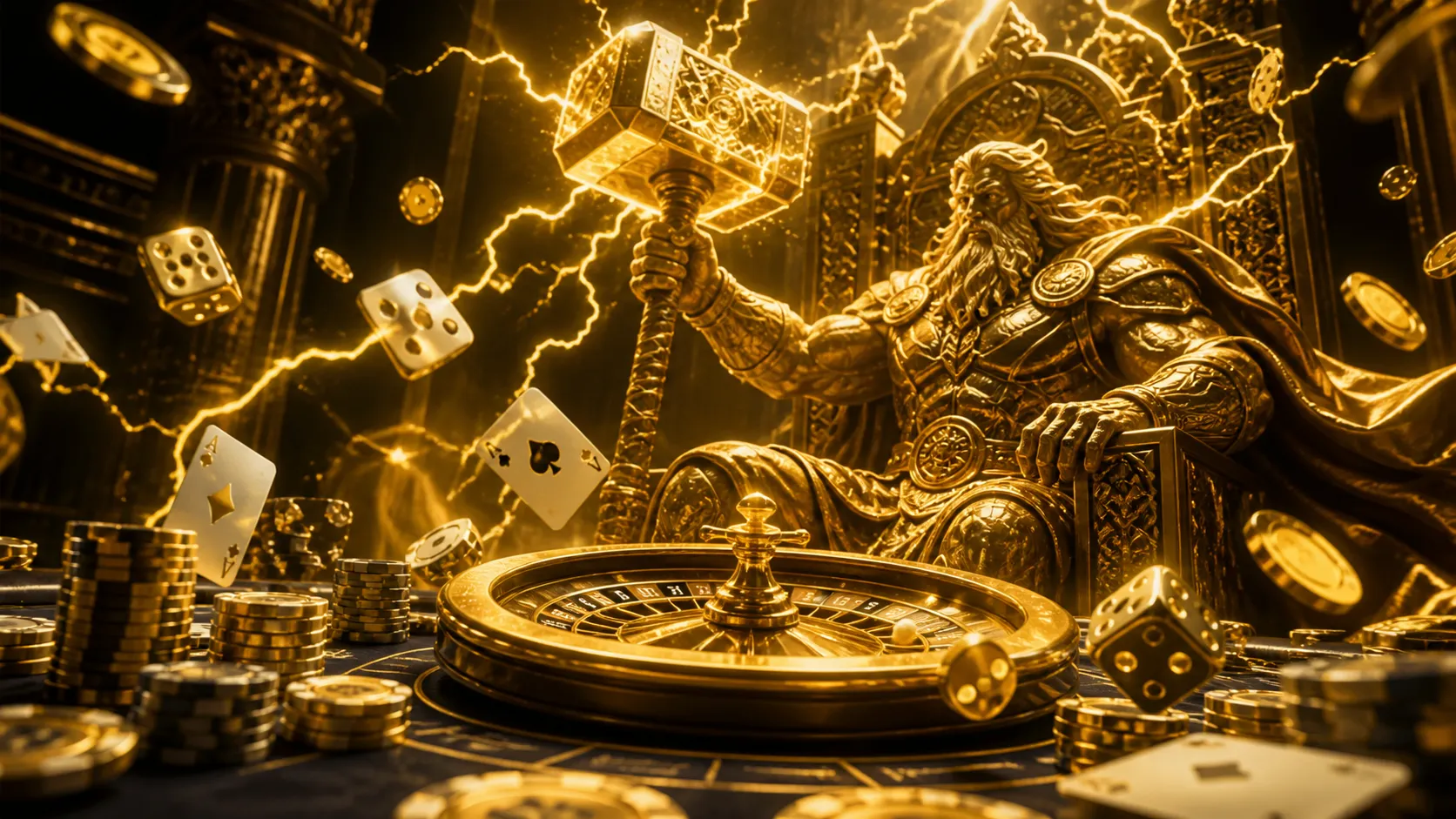 Luxurious casino-themed hero banner with Thor-inspired elements and premium visuals.